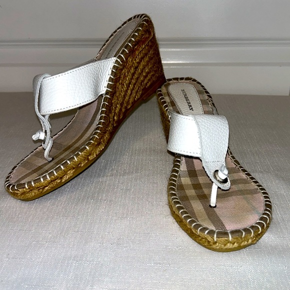 Burberry White Leather Espadrille Thong Wedge Sandals Size 7.5 Europe Size 38 - Picture 10 of 10